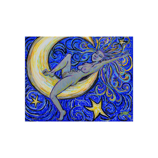 "Moon Lounger" by carms.art of Soul Love & Renewed Peace's; Fine Art Posters, Celestial Moon Decor, Starry Night Wall Art, Bohemian Room Decor, Gift for Art Lovers