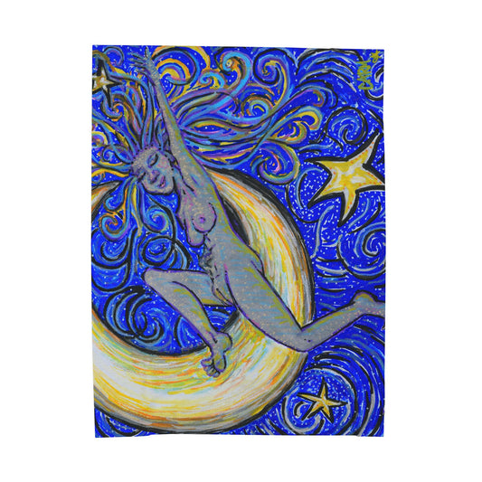 "Moon Lounger" Velveteen Plush Blanket Art Reproduction by carms.art of Soul Love & Renewed Peace's, Original Art Blanket, Empowered in Serene Comfort