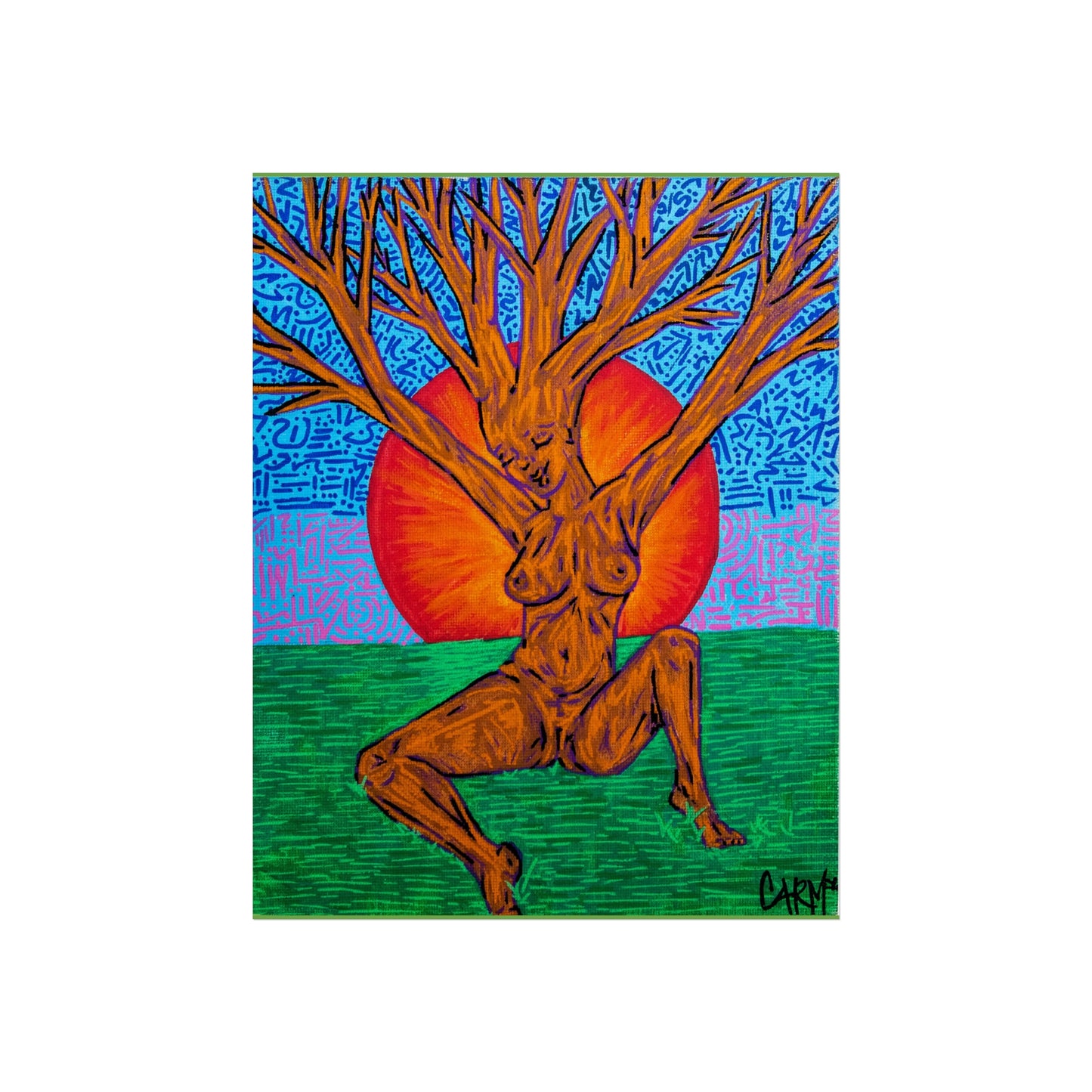 “Tree Lady Dancing in the Sunset” – Fine Art Poster Original Artwork by carms.art of Soul Love & Renewed Peace's, Fine Art Nature Themed Poster, Wall Décor, Bohemian Art Print, Gift for Art Lovers, Living Room Accent