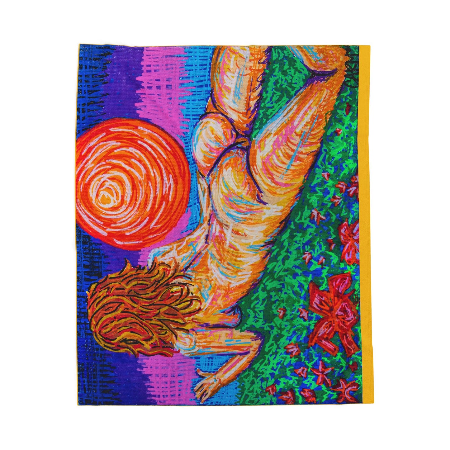 “Free in the Flower Fields” – Velveteen Throw Blanket Original Art Reproduction by carms.art of Soul Love & Renewed Peace's. Vibrant Art Plush Blanket - Cozy Gift for Art Lovers, Home Décor, Festival Blanket, Warm Throw for Relaxation