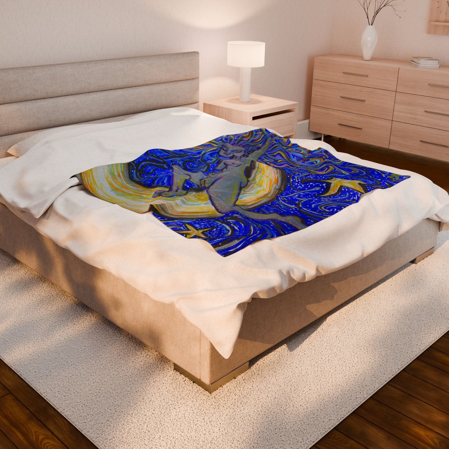 "Moon Lounger" Velveteen Plush Blanket Art Reproduction by carms.art of Soul Love & Renewed Peace's, Original Art Blanket, Empowered in Serene Comfort