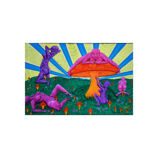 "Ladies Amongst the Fungi" Fine Art Reproduction by carms.art A Mildly Erotic Sensual Artwork for Nature lovers, Mushroom Enthusiast, and playful art connoisseurs.
