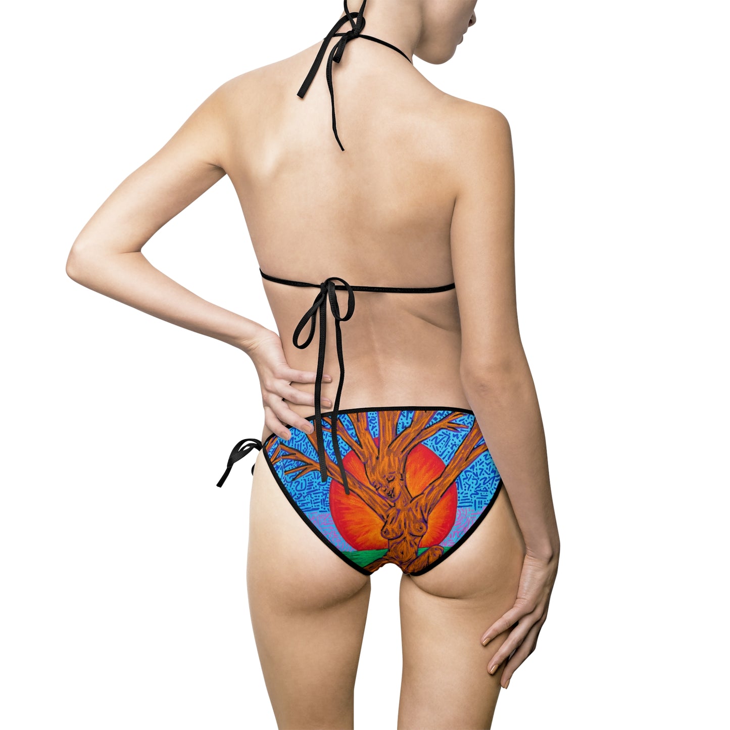 "Tree Lady Dancing in the Sunset" Vibrant Women's Bikini Swimsuit by carms.art of Soul Love & Renewed Peace's, Tropical Beachwear, Summer Vacation, Swimwear for Pool Parties, Stylish Beach Fashion, Wear Art, Hippie Bikini, Festive Bikini