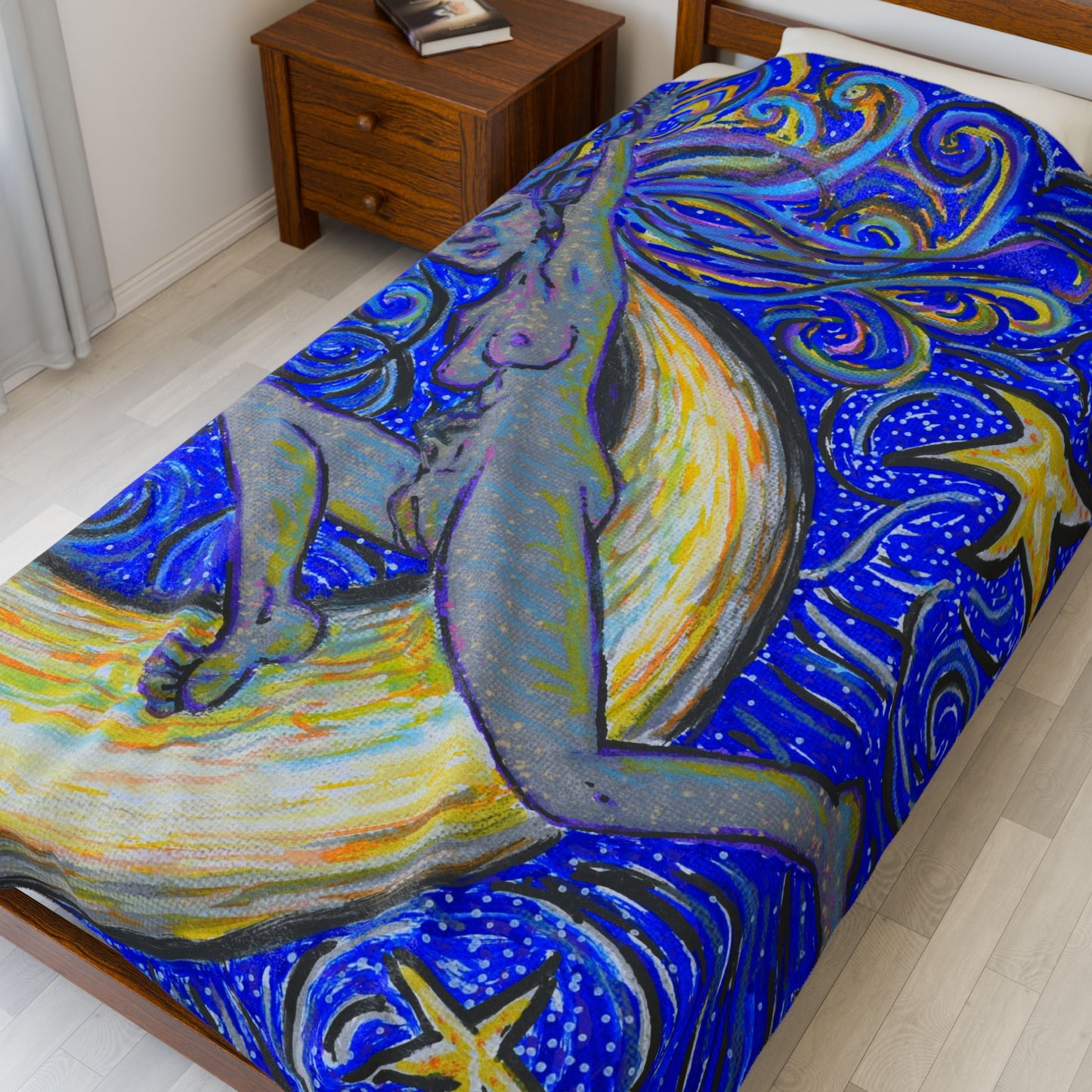 "Moon Lounger" Velveteen Plush Blanket Art Reproduction by carms.art of Soul Love & Renewed Peace's, Original Art Blanket, Empowered in Serene Comfort