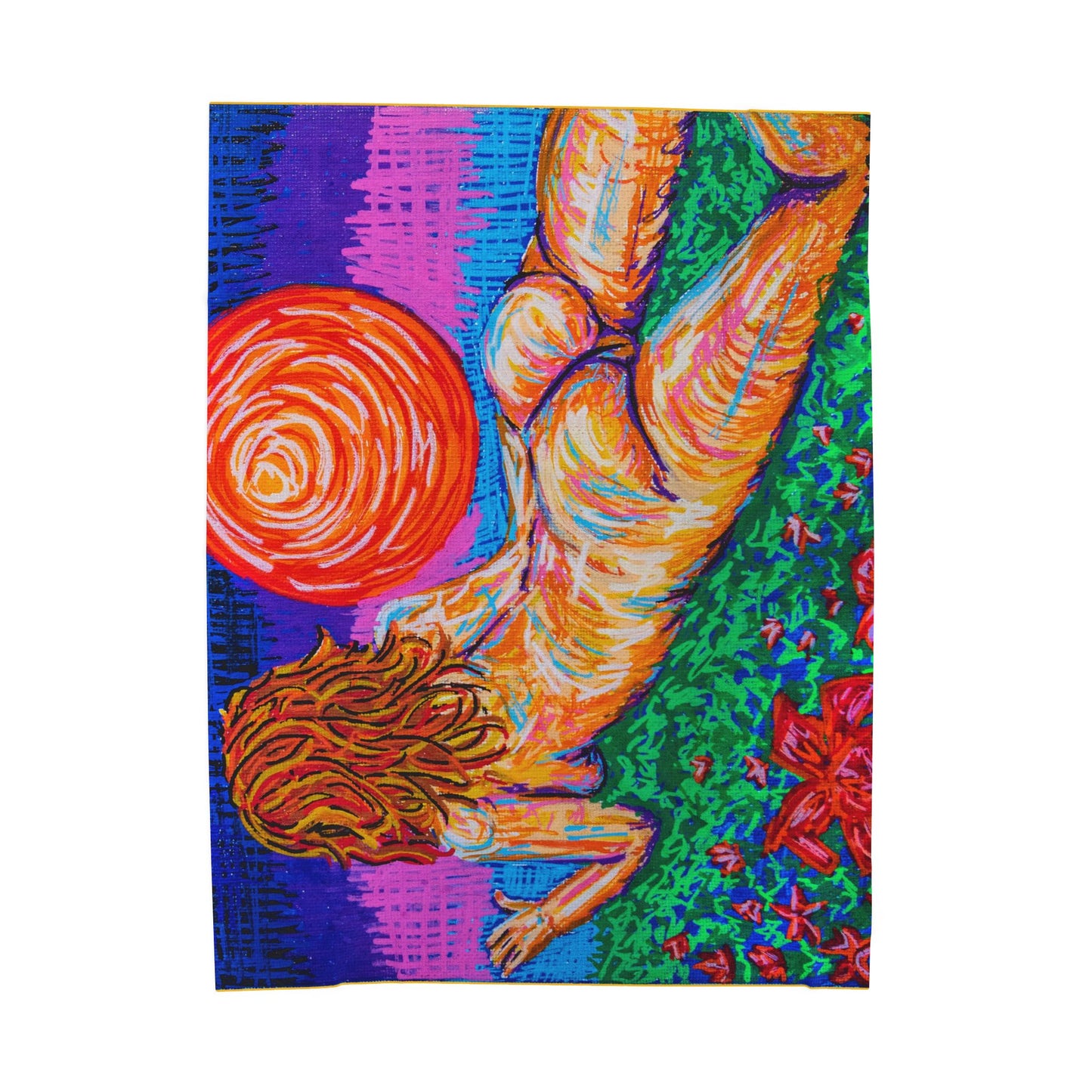 “Free in the Flower Fields” – Velveteen Throw Blanket Original Art Reproduction by carms.art of Soul Love & Renewed Peace's. Vibrant Art Plush Blanket - Cozy Gift for Art Lovers, Home Décor, Festival Blanket, Warm Throw for Relaxation