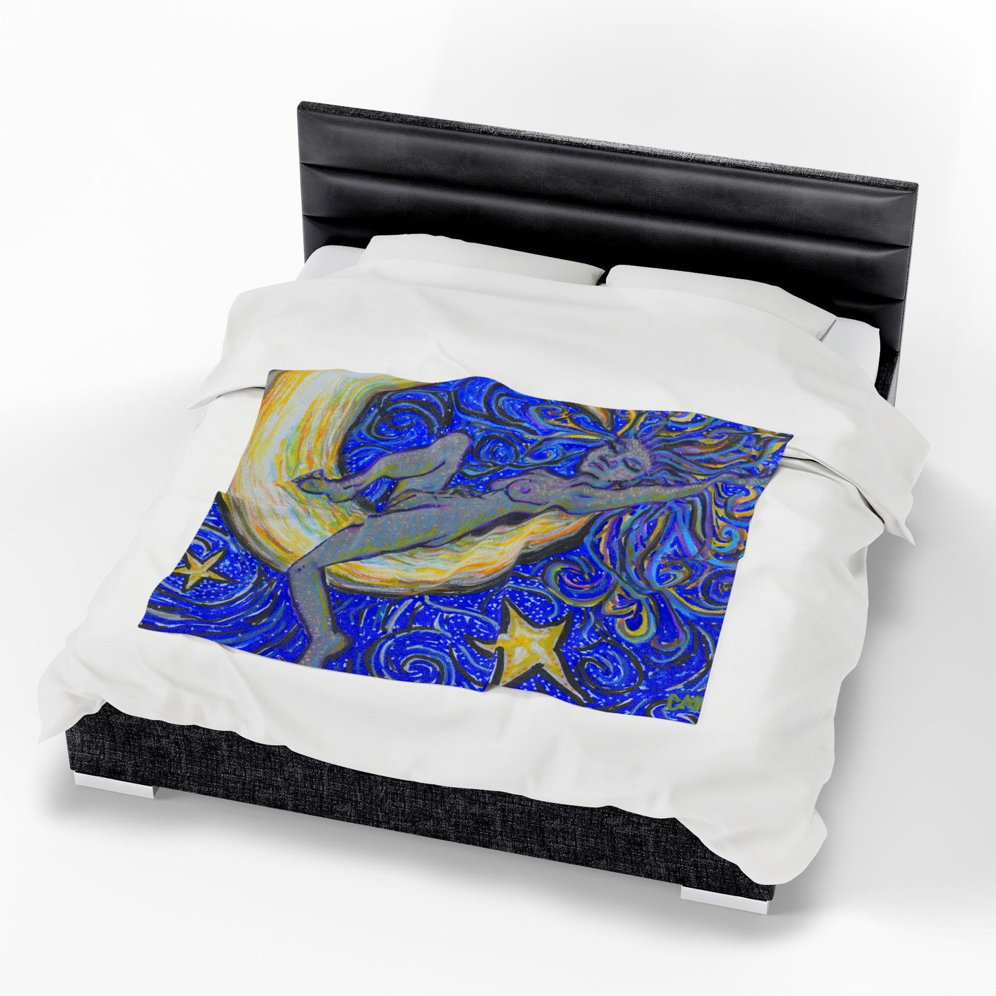 "Moon Lounger" Velveteen Plush Blanket Art Reproduction by carms.art of Soul Love & Renewed Peace's, Original Art Blanket, Empowered in Serene Comfort