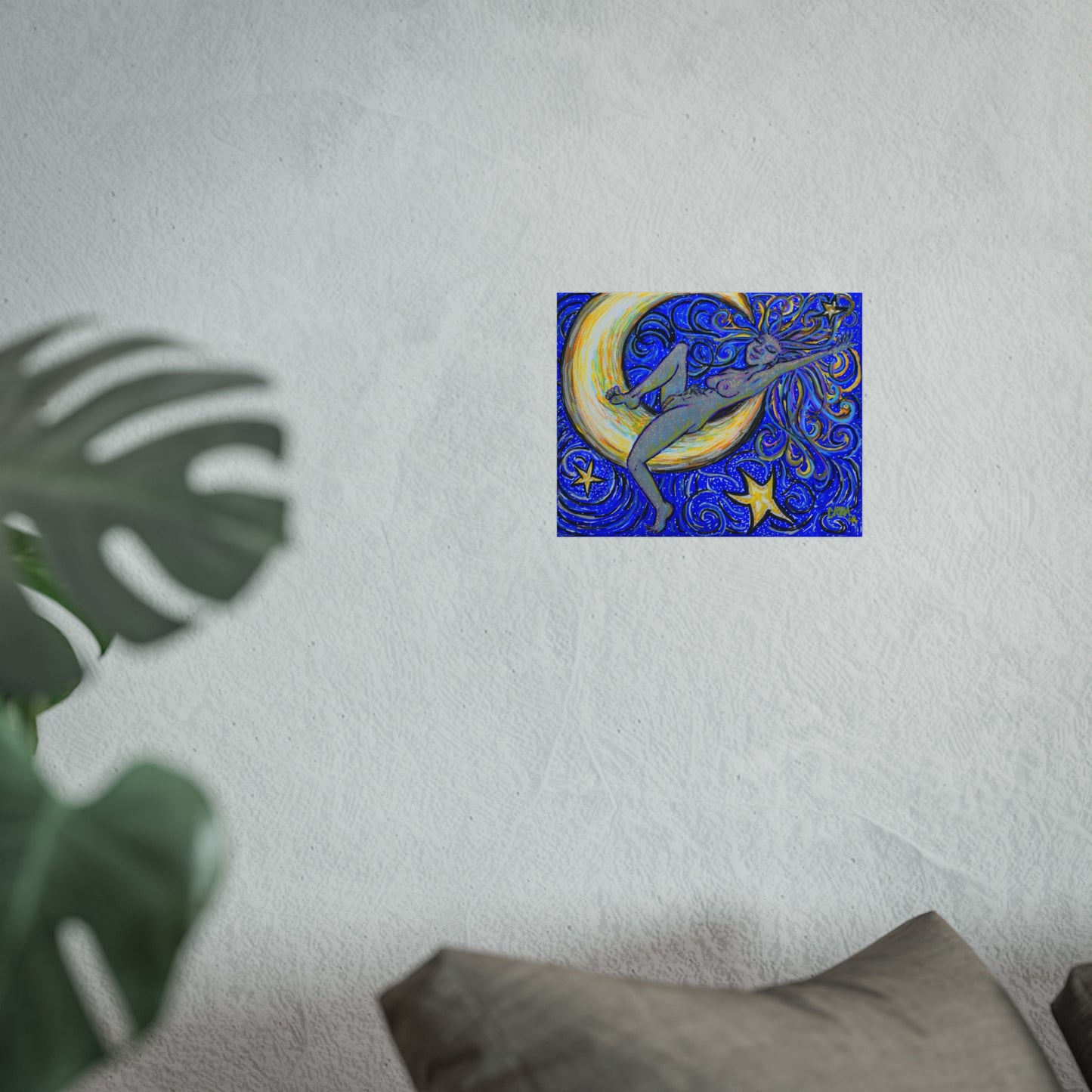 "Moon Lounger" by carms.art of Soul Love & Renewed Peace's; Fine Art Posters, Celestial Moon Decor, Starry Night Wall Art, Bohemian Room Decor, Gift for Art Lovers