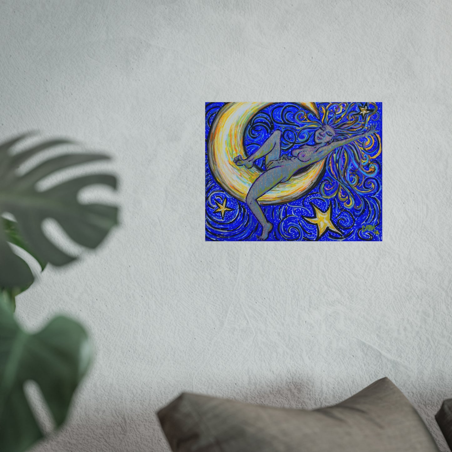 "Moon Lounger" by carms.art of Soul Love & Renewed Peace's; Fine Art Posters, Celestial Moon Decor, Starry Night Wall Art, Bohemian Room Decor, Gift for Art Lovers