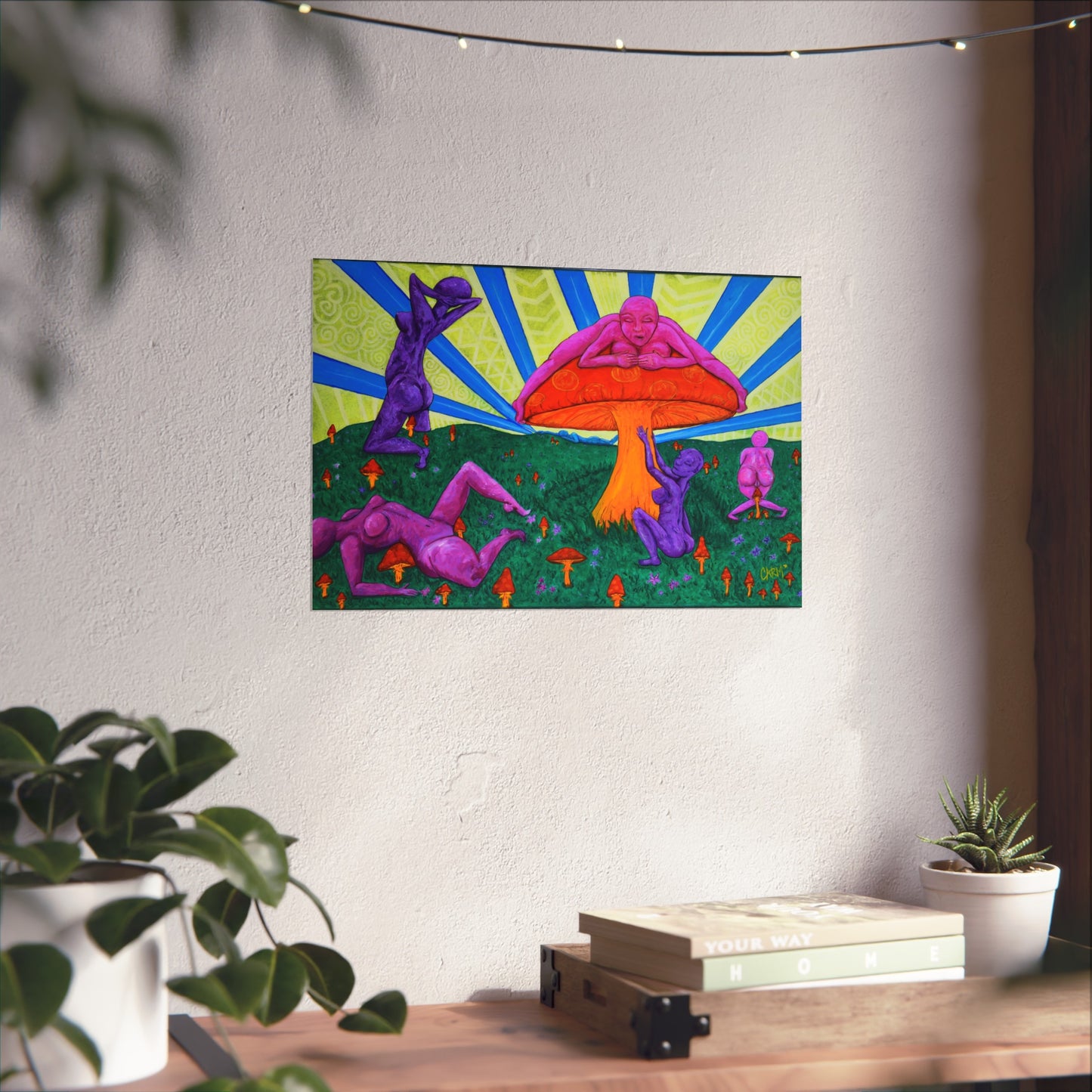 "Ladies Amongst the Fungi" Fine Art Reproduction by carms.art A Mildly Erotic Sensual Artwork for Nature lovers, Mushroom Enthusiast, and playful art connoisseurs.